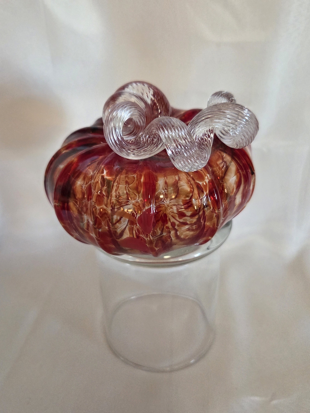 Luke Adams Studio Handblown Glass Pumpkin Sculpture - Red and Amber